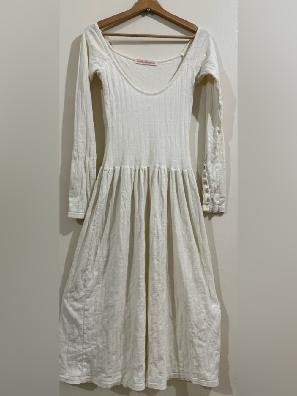 Emma Rothkopf Long-Sleeve Cream Scoop-Neck Casual Midi Dress